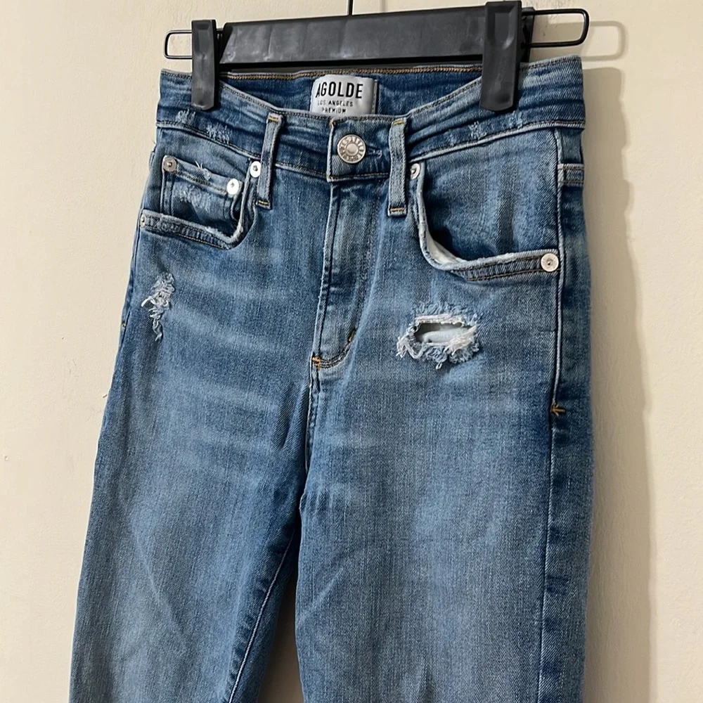Agolde Medium Wash Distressed Sophie High Rise Skinny Denim Jeans Size 25 - Picture 5 of 11